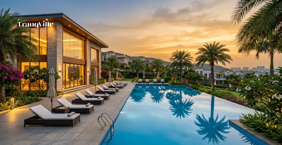 Gated community villas in Hyderabad with clubhouse and swimming pool amenities