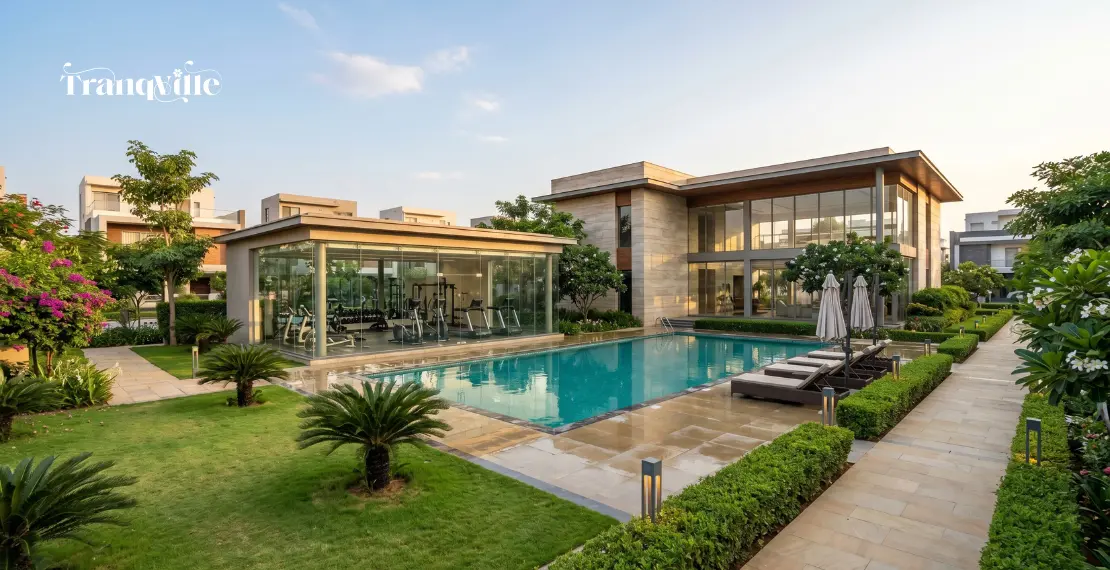 Amenities in gated community villas in Hyderabad with clubhouse and swimming pool
