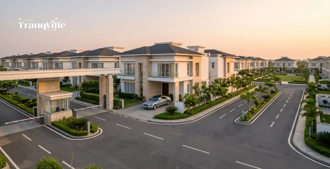 Gated community villas in Hyderabad with secure entrance and modern layout