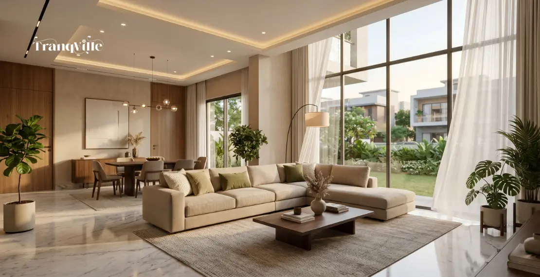 Premium villa interior living room in Hyderabad with modern luxury design